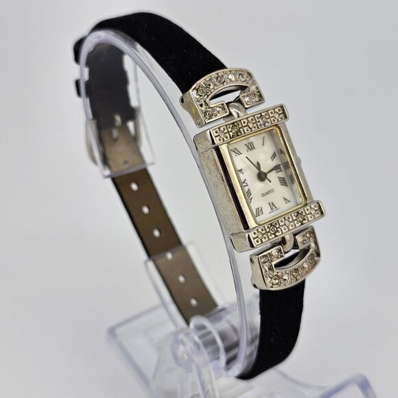 20MM Women's Watch Cream Dial Black Suede Leather Bands New Battery - Picture 3 of 14